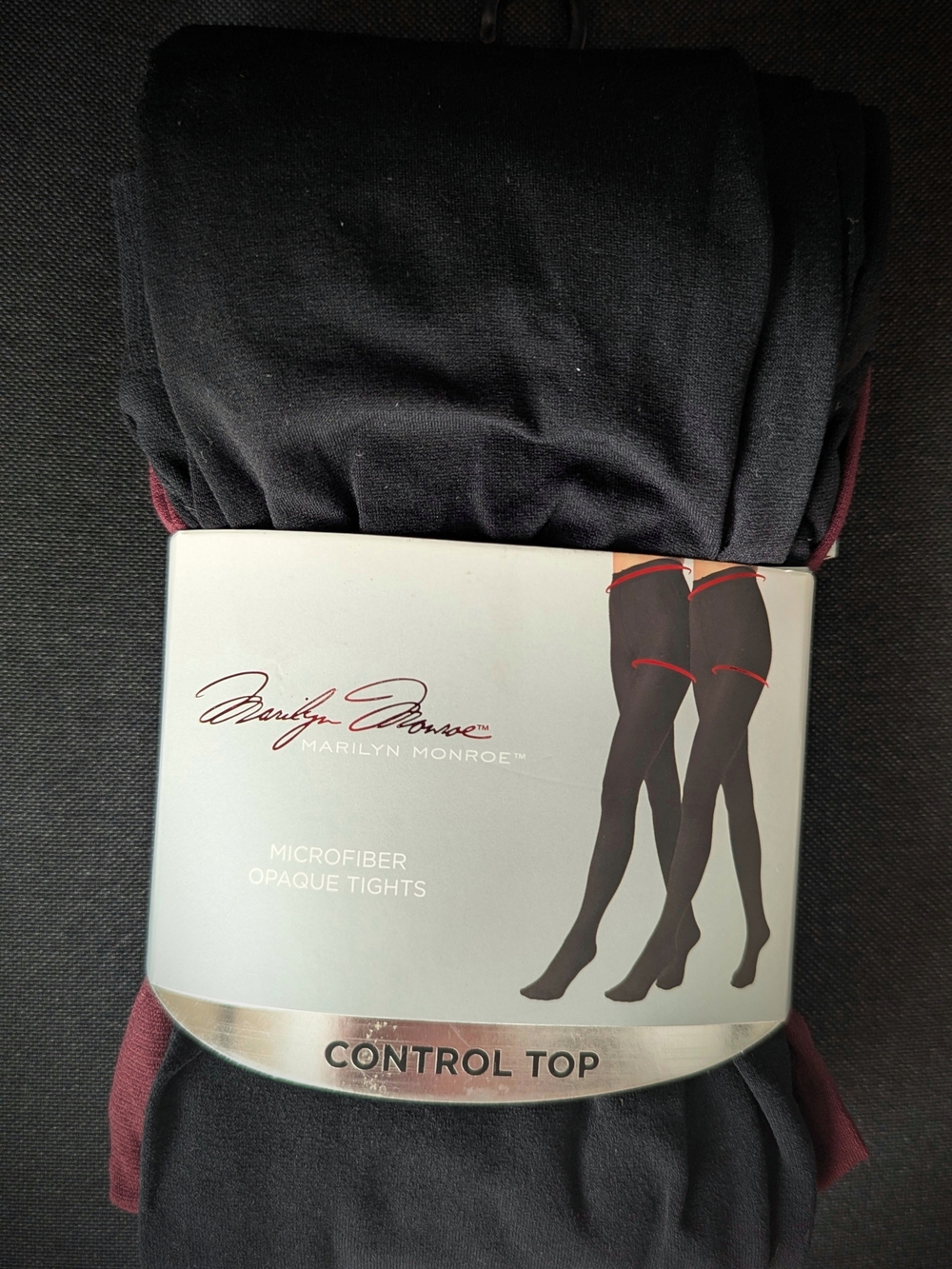 Marilyn Monroe | 2 Pair Black & Burgundy Tights | Control Top | Women's L/XL
